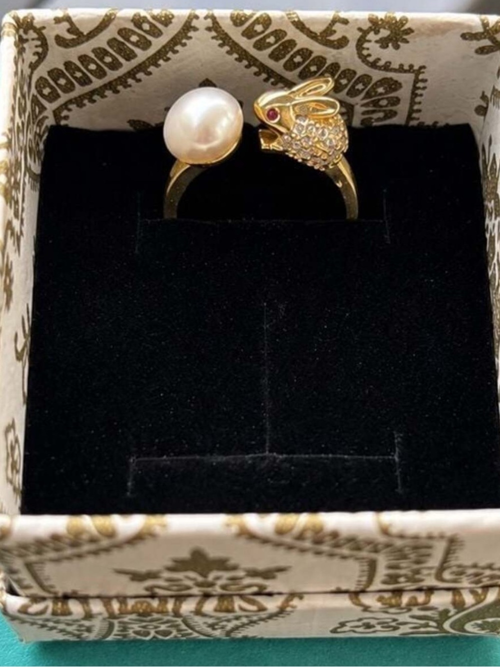 Gold Pearl Chinese Zodiac Rabbit Ring - Women Jewelry